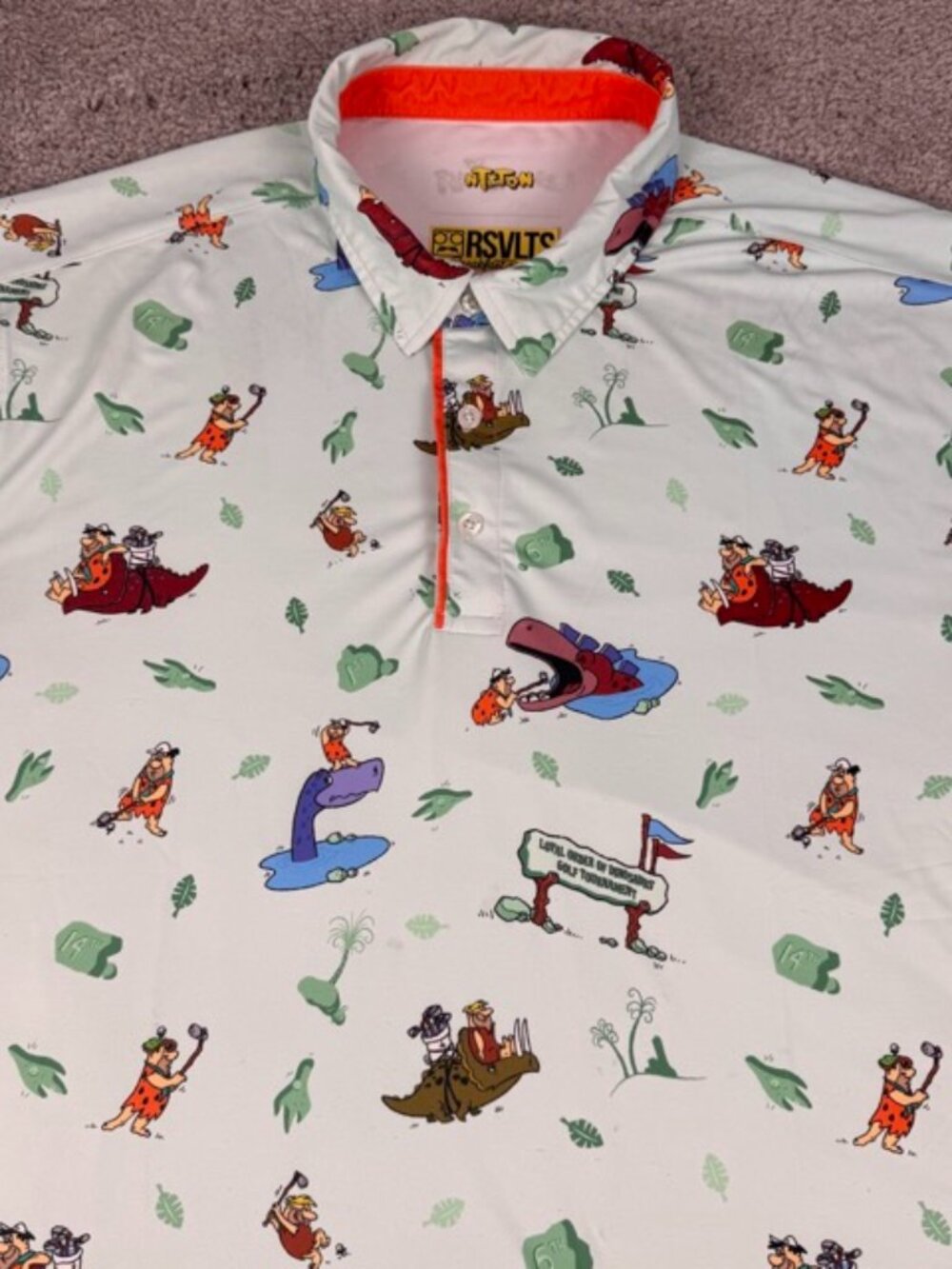The Flintstones Golf Shirt Mens 2XL RSVLTS Polo Fred Barney Dino Breakfast Balls